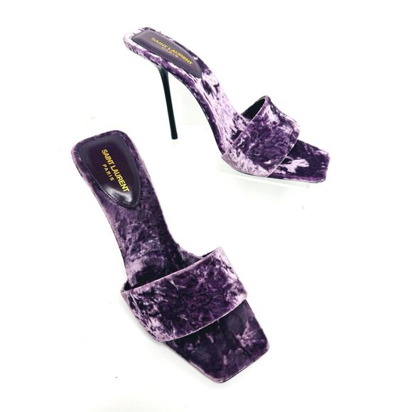 Saint Laurent Baliqua 105 Velvet Mule Sandals Malva Purple High Heel EU 37.5 - Picture 4 of 10